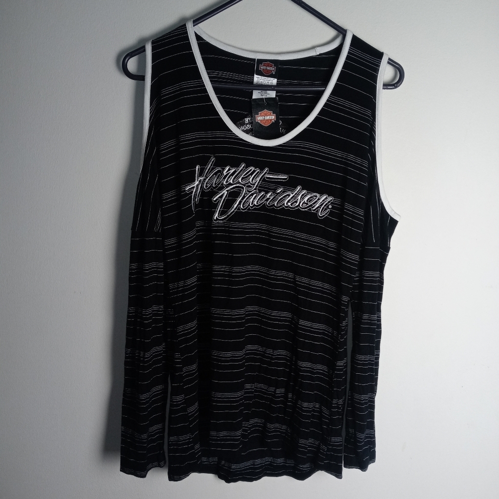 Harley Davidson Long Sleeve Multi Embroidered Cold Shoulder Top Size S